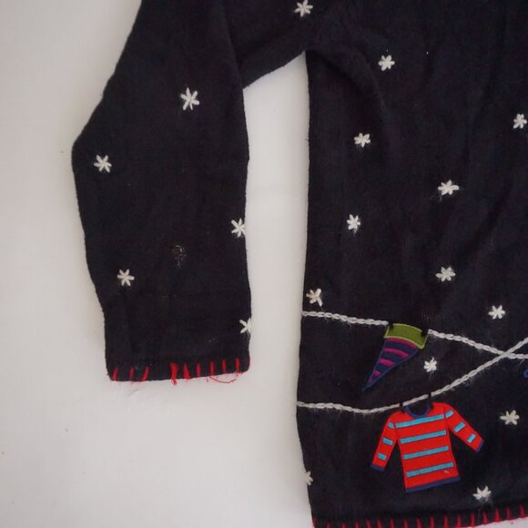 Vintage Coldwater Creek Navy Snowflake Cardigan Festive Holiday Mittens L - Picture 8 of 9